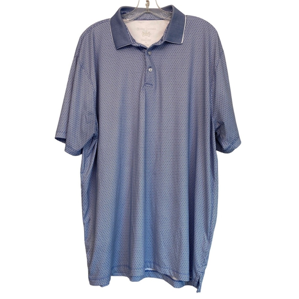 Hickey Freeman Mens‎ Golf Polo Shirt XXL Blue Geo Print Short Sleeve Collared